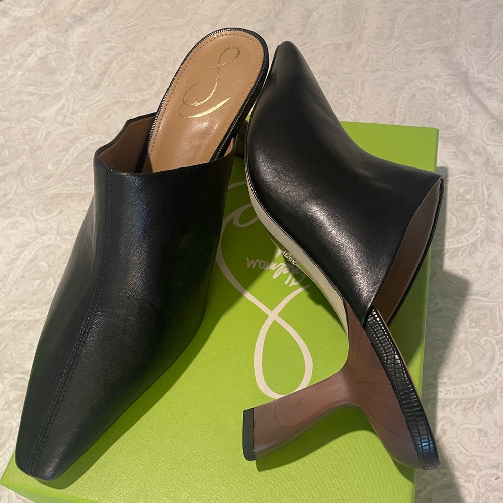 Sam Edelman Skya Pointy Toe Slip On Spool Heel Mule (Black Leather, 10)
